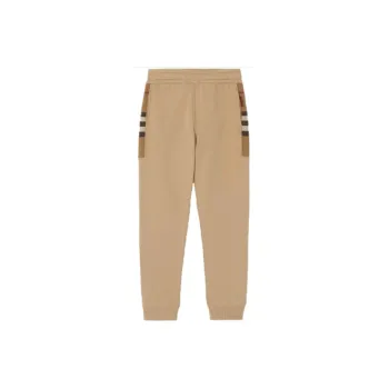 Burberry Check Panel Cotton Blend Jogging Pants