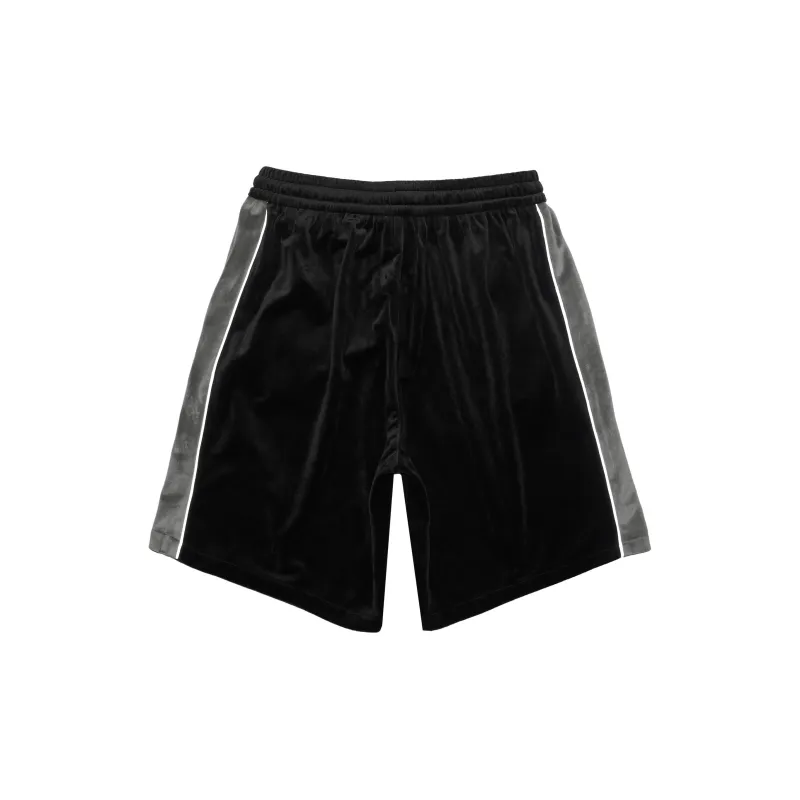 HARSH AND CRUEL 3M Reflective Stripe Velvet Patchwork Drawstring Loose Fit Casual 5 Inch Shorts Unisex-4
