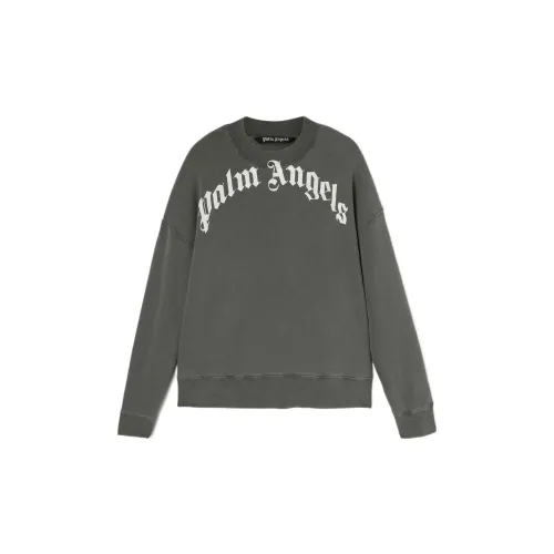 PALM ANGELS Curved Logo Crewneck Dark Grey/White SS22