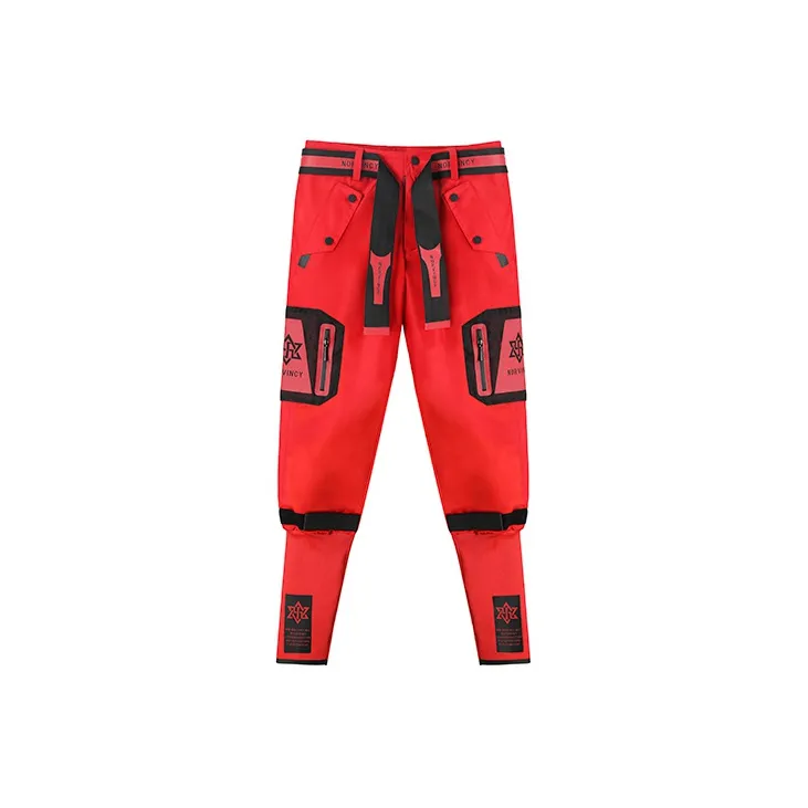 NORVINCY Mecha Punk Windproof Warm Casual Pants Unisex Red-1