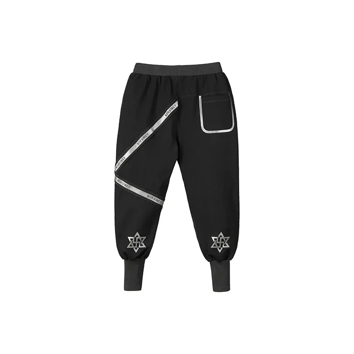 NORVINCY Spring And Autumn Elegant And Comfortable Ribbed Elastic Cuff Running Harem Pants Unisex Black-2