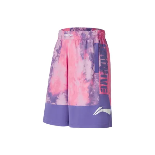 LINING Badfive Casual Shorts Men Pink Purple Full Print Fluorescent Blue Purple