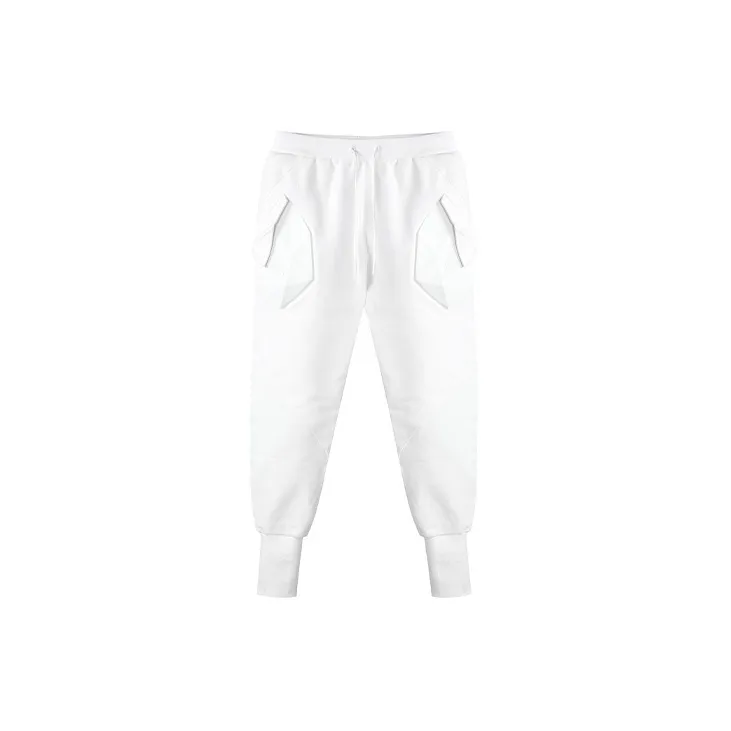 NORVINCY Elastic Waistband Pure White Casual Pants Unisex White-1
