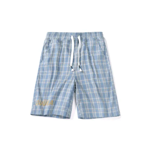 Guuka Casual Shorts Men Blue Plaid