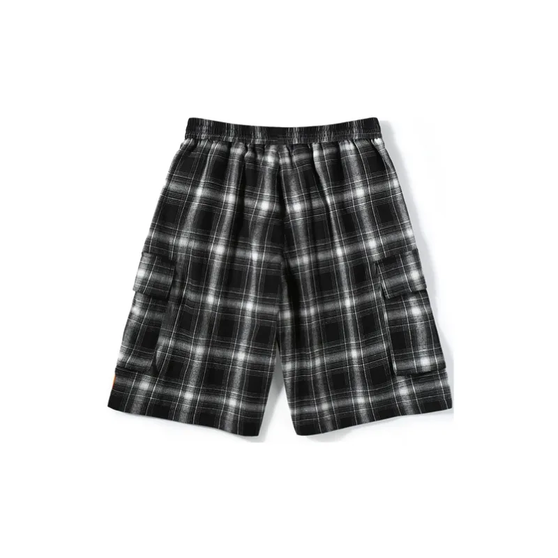 GENANX Casual Shorts Unisex Black White Plaid-1