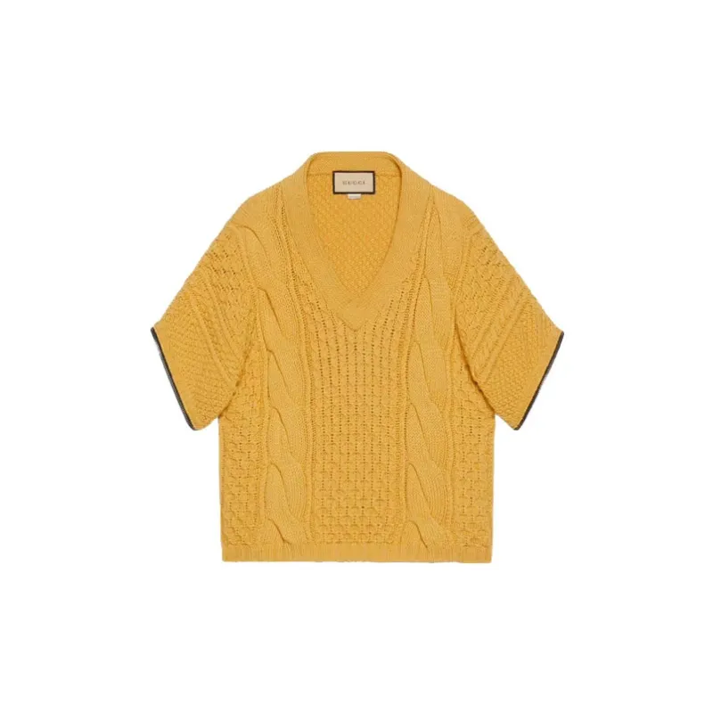 GUCCI V neck Cable knit Wool Jumper-1