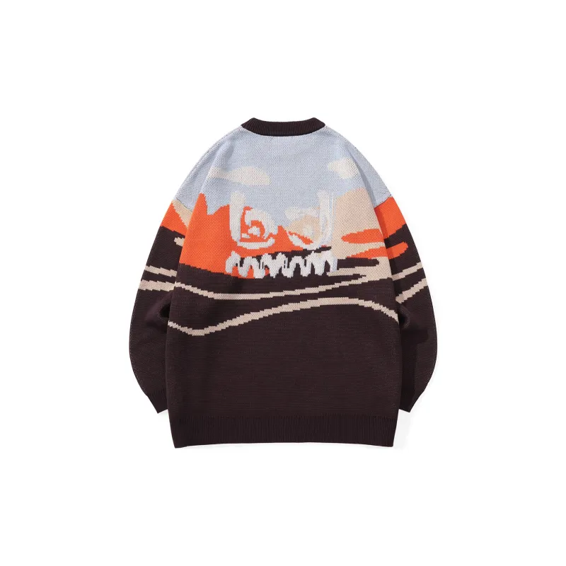 Loose Fit Sweater Unisex Blue Brown-1