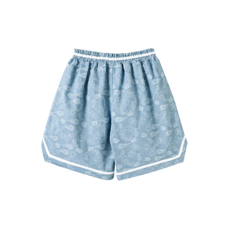 JUST VIBE Loose Fit Shorts Unisex Washed Blue-1