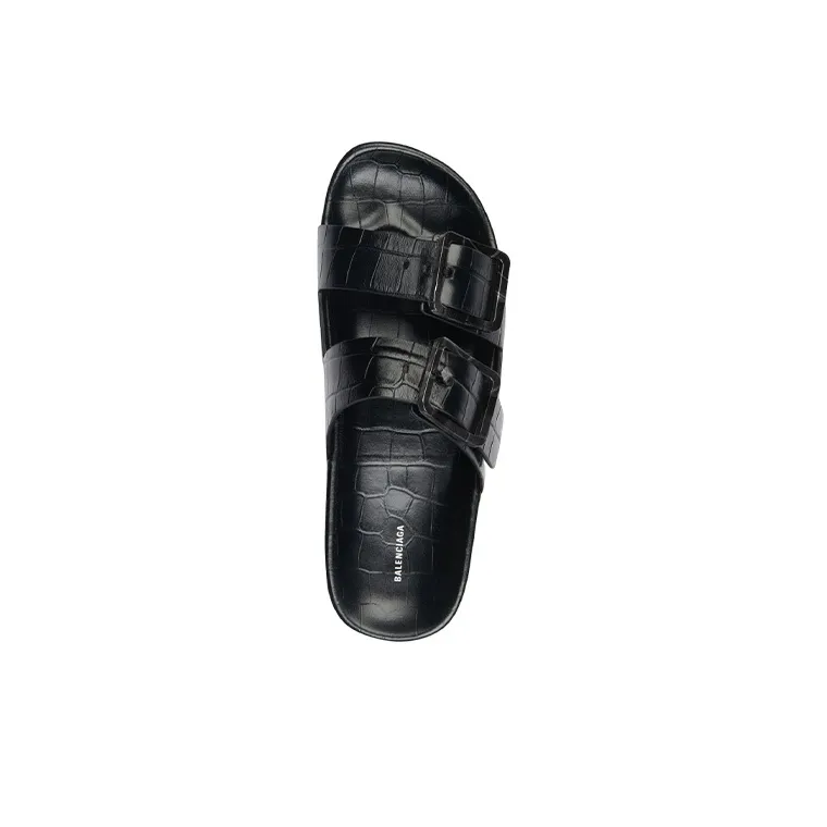 Balenciaga Mallorca Sandal Black Crocodile Embossed-2