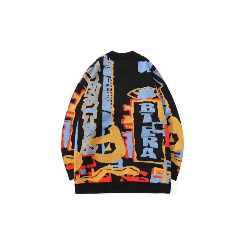Loose Fit Sweater Unisex Black Yellow-1