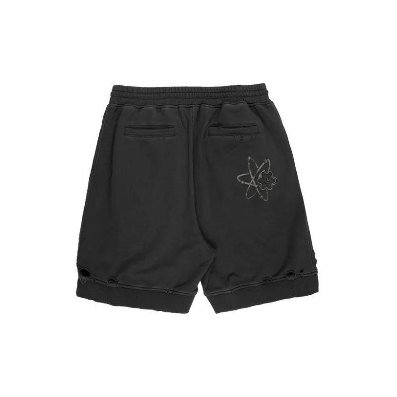 C2H4 Patched Ruin Distressed Sweat Shorts-1