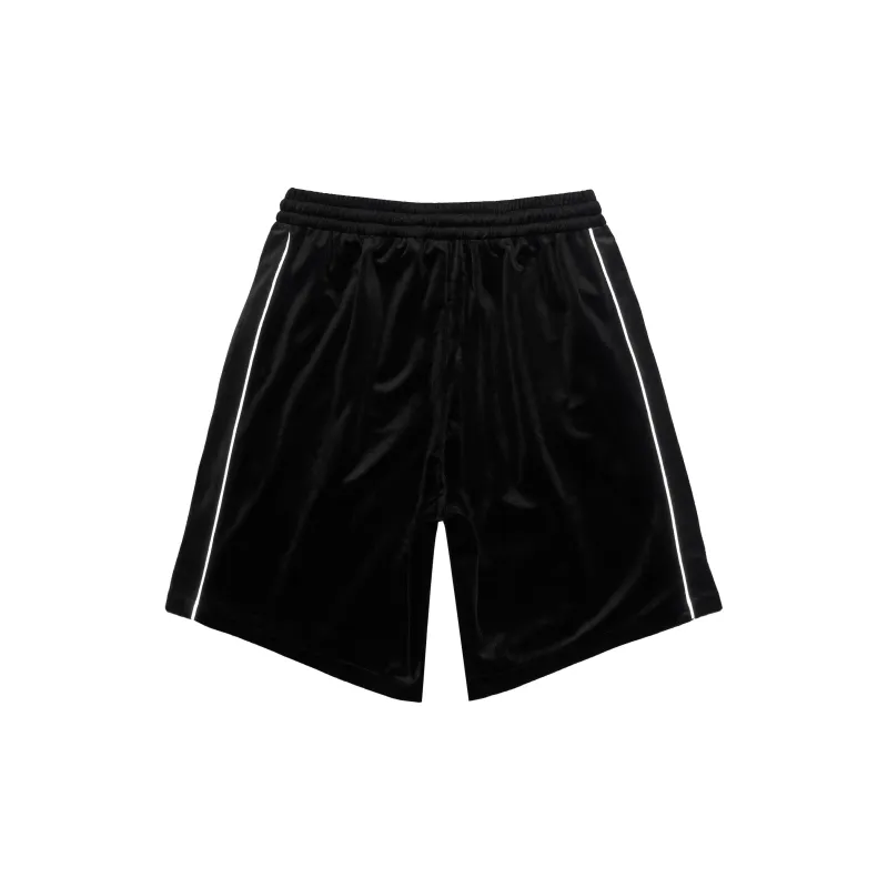 HARSH AND CRUEL 3M Reflective Stripe Velvet Patchwork Drawstring Loose Fit Casual 5 Inch Shorts Unisex-1