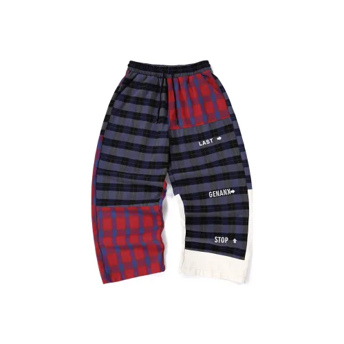 GENANX Casual Pants Unisex Red And Blue Plaid