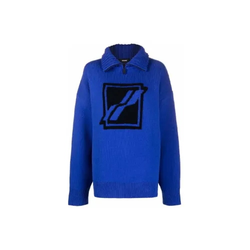 WE11DONE Logo Half Zipper Sweater Blue Unisex