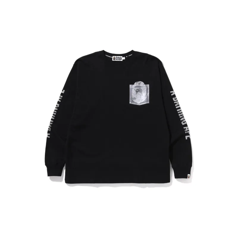Bape Reflective Solid Camo Ape Head Relaxed Fit Pocket L/S Tee-0
