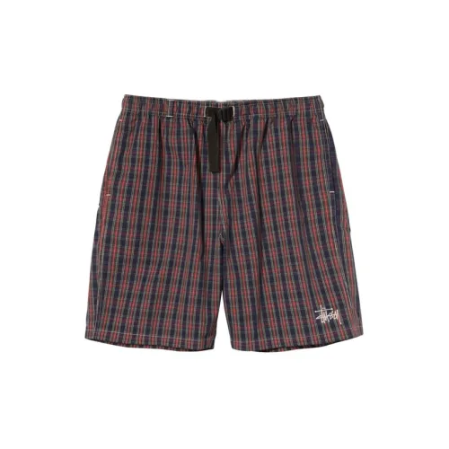 Stussy Casual Shorts Men Red Blue Plaid Pattern