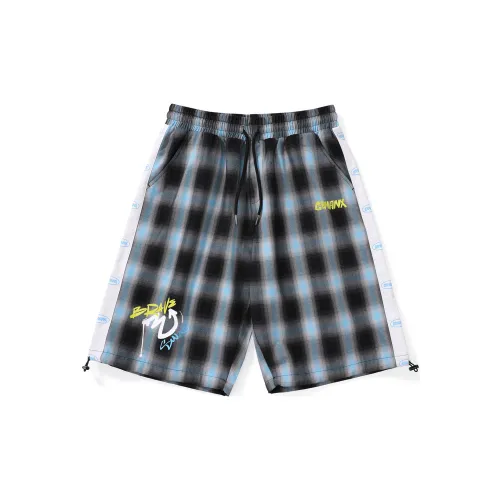 GENANX Casual Shorts Unisex Black/Blue Plaid