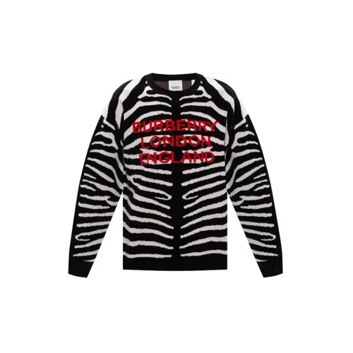 Burberry Men Logo Letter Zebra Pattern Pullover Long Sleeve Sweater Black