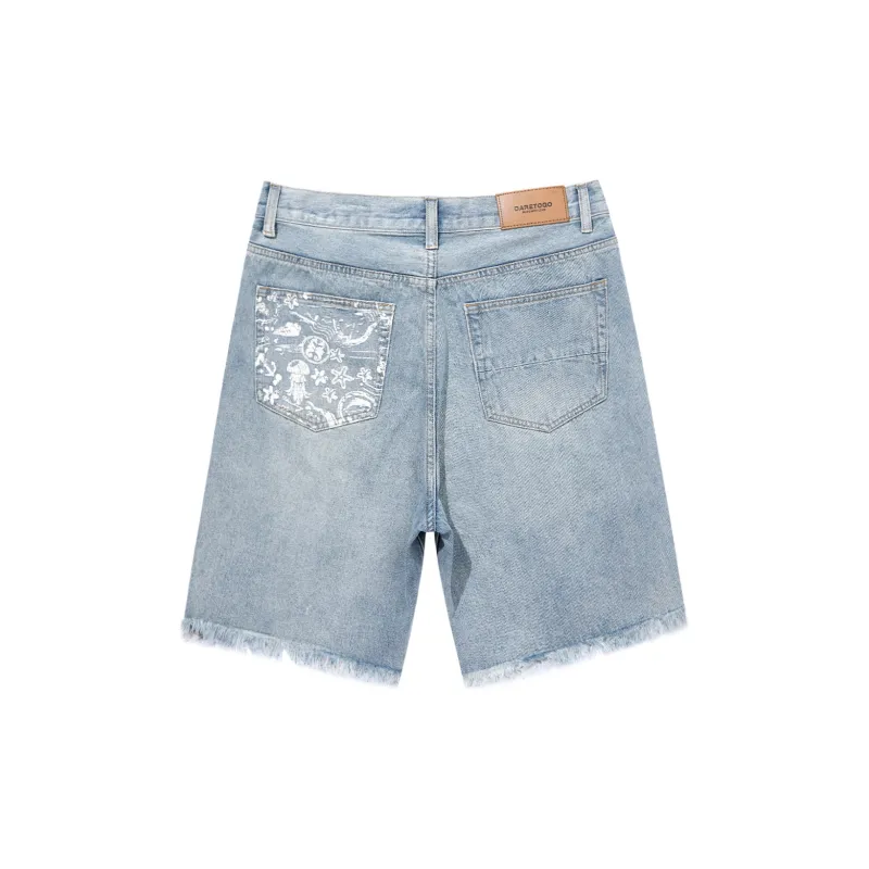 GUKUUL Loose Fit Denim Shorts, Summer Unisex Light Blue-1