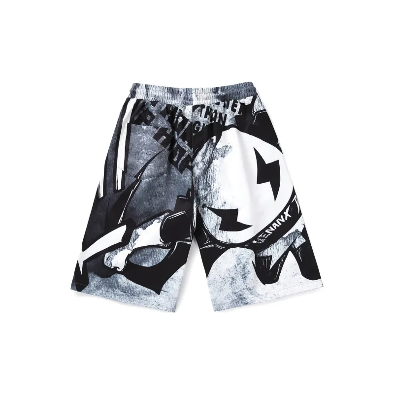 GENANX Casual Shorts Unisex Black Gray Print-1