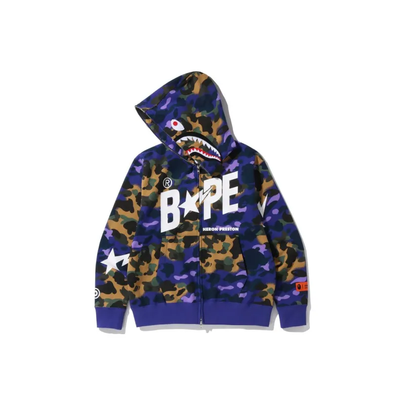 Bape X Heron Preston Mix 1st Camo Shark Relaxed Fit Full Zip Hoodie-3