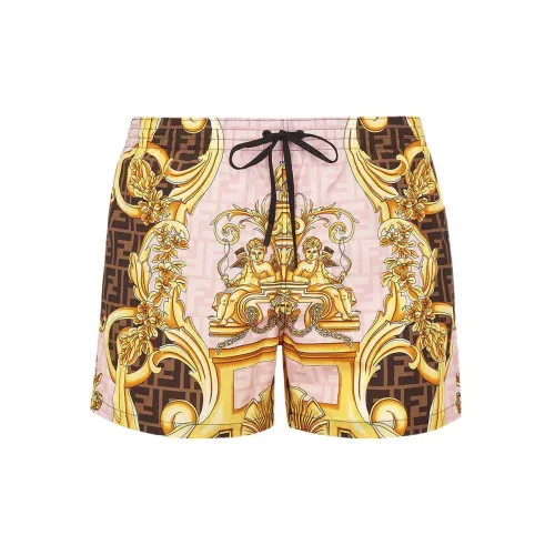 Versace X FENDI Casual Shorts Men Pink Gold