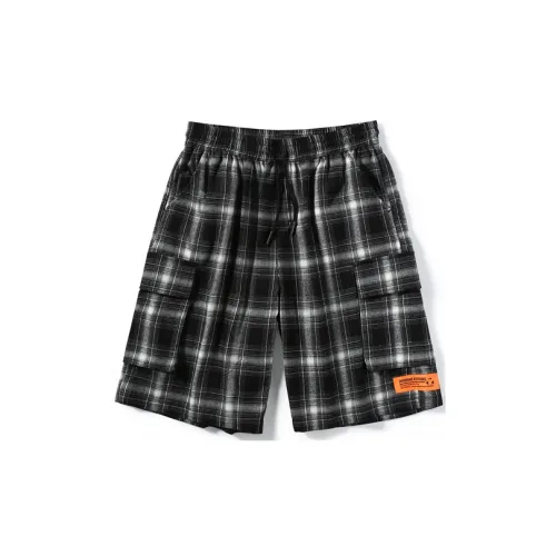 GENANX Casual Shorts Unisex Black/White Plaid