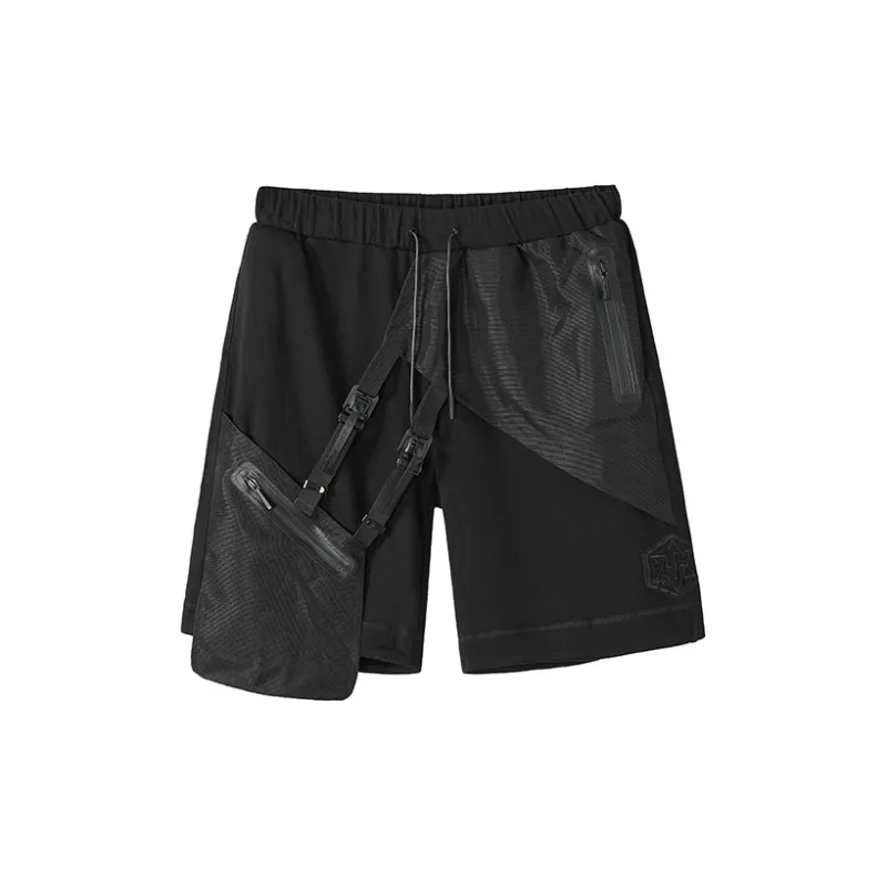 NORVINCY Urban Techwear Elastic String 3D Effect Patch Pocket Cargo Shorts Unisex-1