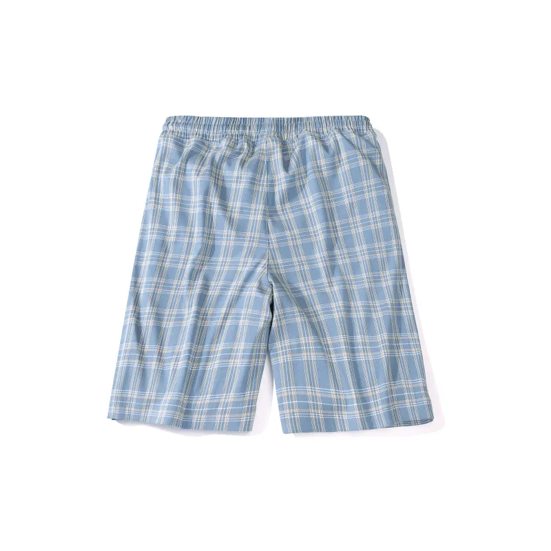 Guuka Casual Shorts Men Blue Plaid-1