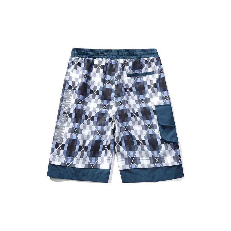 Guuka Casual Shorts Men Blue Plaid-1