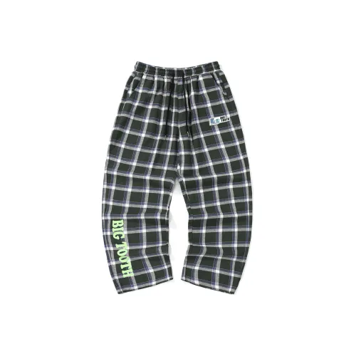 BIRDTALK Casual Pants Unisex Gray Green Check