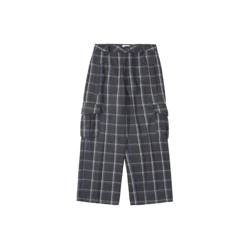 UNVESNO Casual Pants Unisex Dark Gray Check