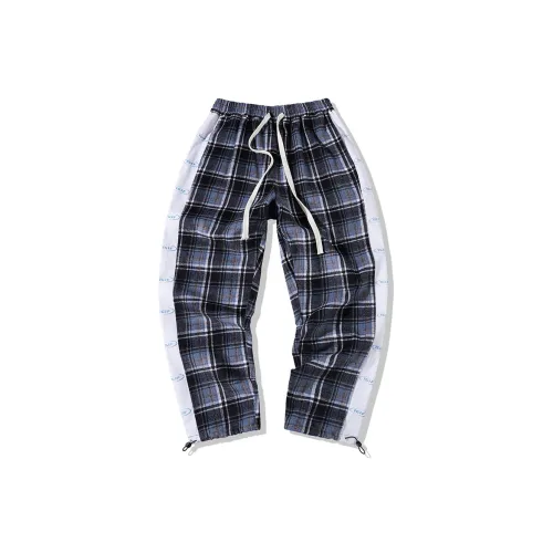 EPTISON Knitted Sweatpants Men Blue Black Plaid