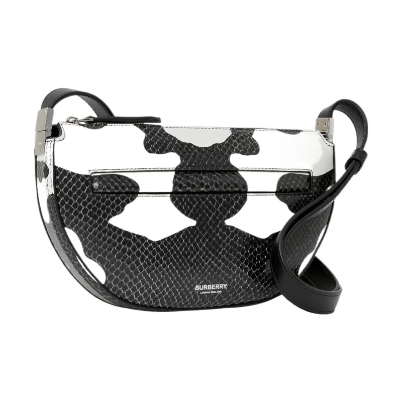 Burberry Lambskin Shoulder Bag, Portable Crossbody Bag Mini Women's Black White Color Scheme-3
