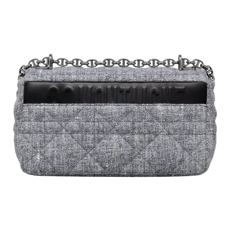 DIOR Caro Linen Handbag Shoulder Bag Crossbody Bag Medium Size Women's Gray-1
