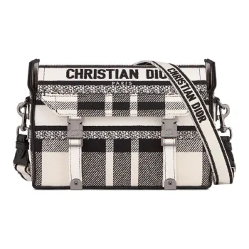 DIOR DiorCamp Embroidery Messenger Bag Shoulder Bag Crossbody Bag Small Size Women's Black White