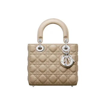 DIOR Lady Dior Grained Calfskin Shoulder Bag Crossbody Bag Handbag Small Size Women's Natural Khaki