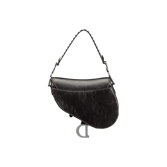 DIOR Saddle Sheepskin Saddle Bag Handbag Shoulder Bag Women's Black-3