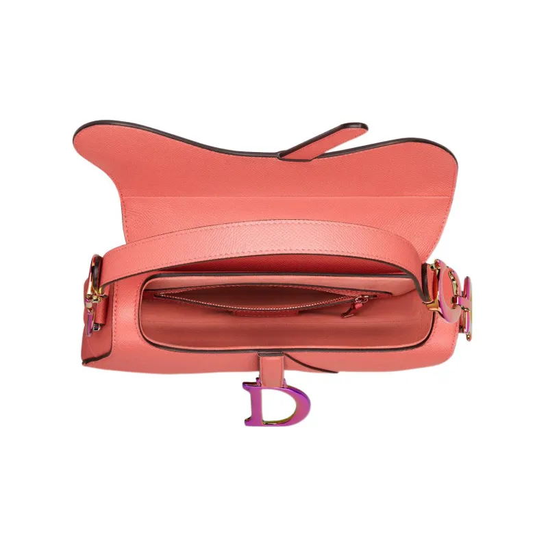 DIOR Saddle Cow Leather Shoulder Bag Women's Candy Color Ash Coral Pink-4