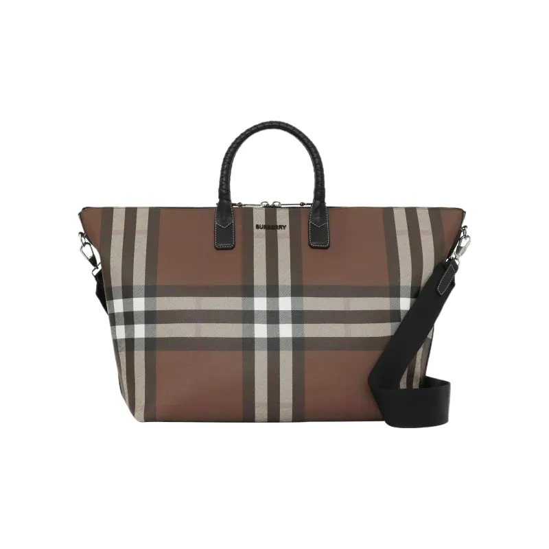 Burberry Cotton With Calfskin Travel Bag Tote Bag Shopping Bag Crossbody Bag Handbag Regular Men's Dark Birch Brown-0