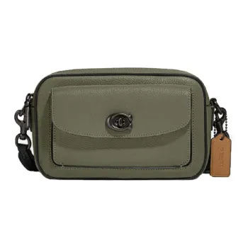 COACH Willow Pebbled Leather Camera Bag Shoulder Bag Crossbody Bag Small Size Women's Gray Green