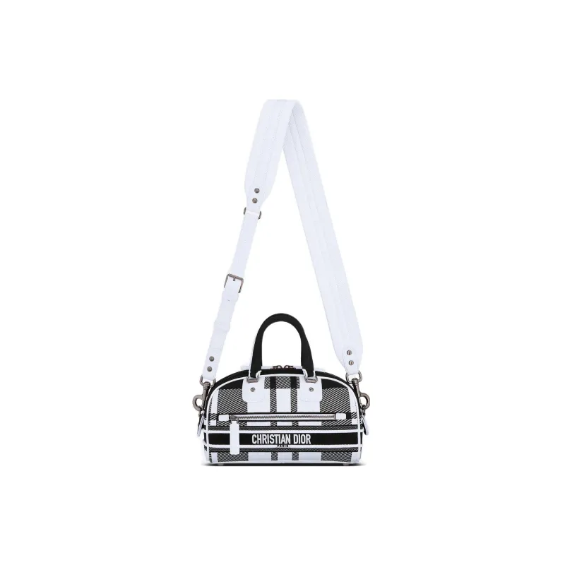 DIOR Fabric, Rubber Bowling Bag, Shoulder Bag, Crossbody Bag, Gym Bag, Travel Bag, Handbag Trumpets Women's Black White-4
