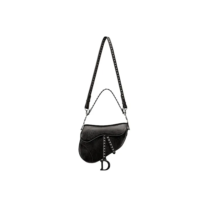 DIOR Saddle Sheepskin Saddle Bag Handbag Shoulder Bag Women's Black-1