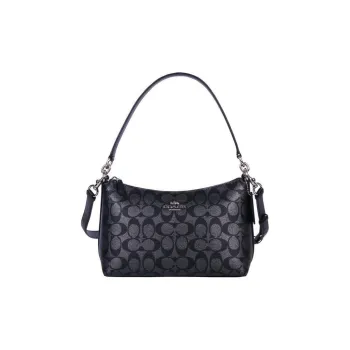 COACH Lewis Canvas With Leather Handbag, Shoulder Bag Medium Size Women's Black