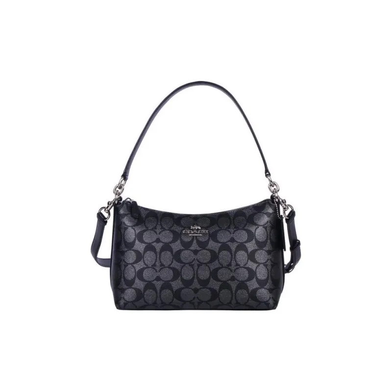 COACH Lewis Canvas With Leather Handbag, Shoulder Bag Medium Size Women's Black-0