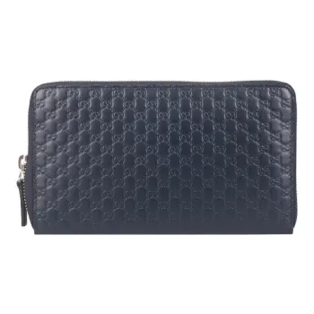 GUCCI Cow Leather Clutch Card Holder, Wallet Unisex Dark Blue