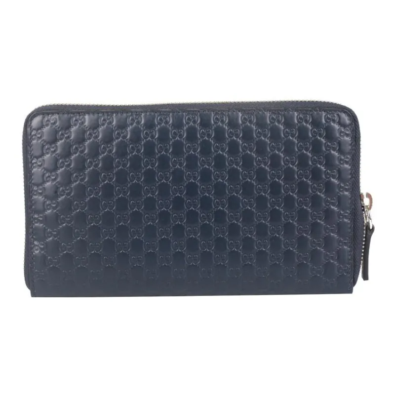 GUCCI Cow Leather Clutch Card Holder, Wallet Unisex Dark Blue-2