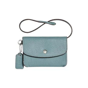 COACH Pebbled Leather Clutch Coin Purse Mini Women's Blue