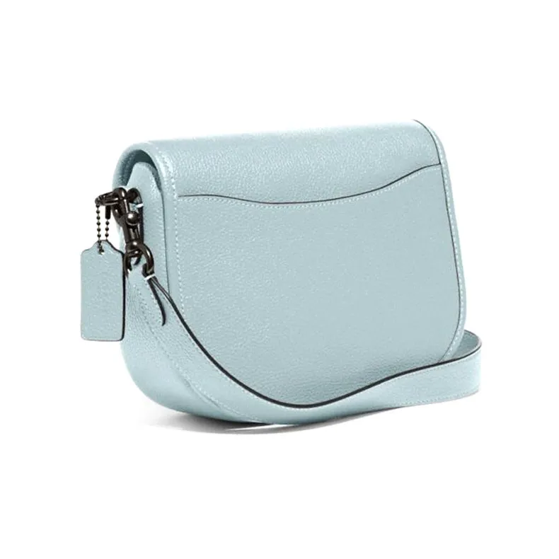 COACH Willow Pebbled Leather Saddle Bag, Shoulder Bag, Crossbody Bag Small Size Women's Lake Aqua Green-2