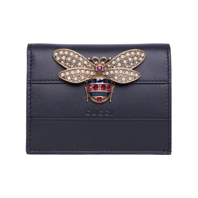 GUCCI Queen Margaret Leather Card Holder Wallet Regular Women's Dark Blue Black-0
